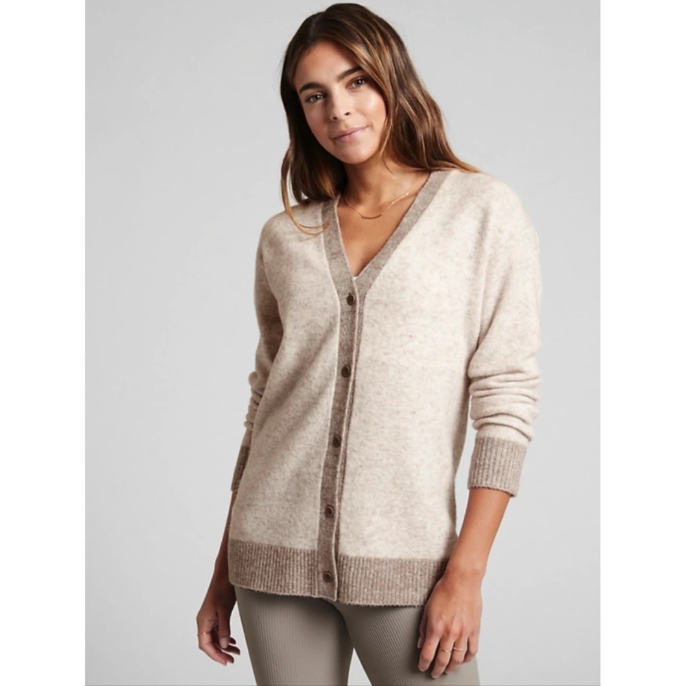 Athleta Westlake Button Down Cardigan, Small, Gray, Academic, Wool Blend, Prep
